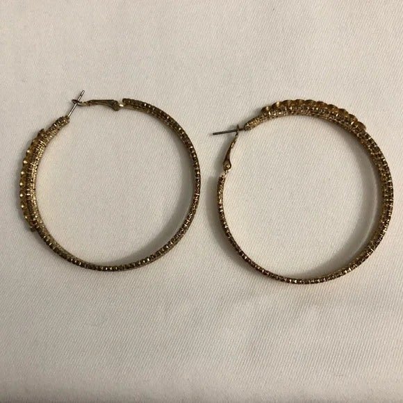 Sparkly Gold Tone Rhinestone Hoops - Picture 3 of 10